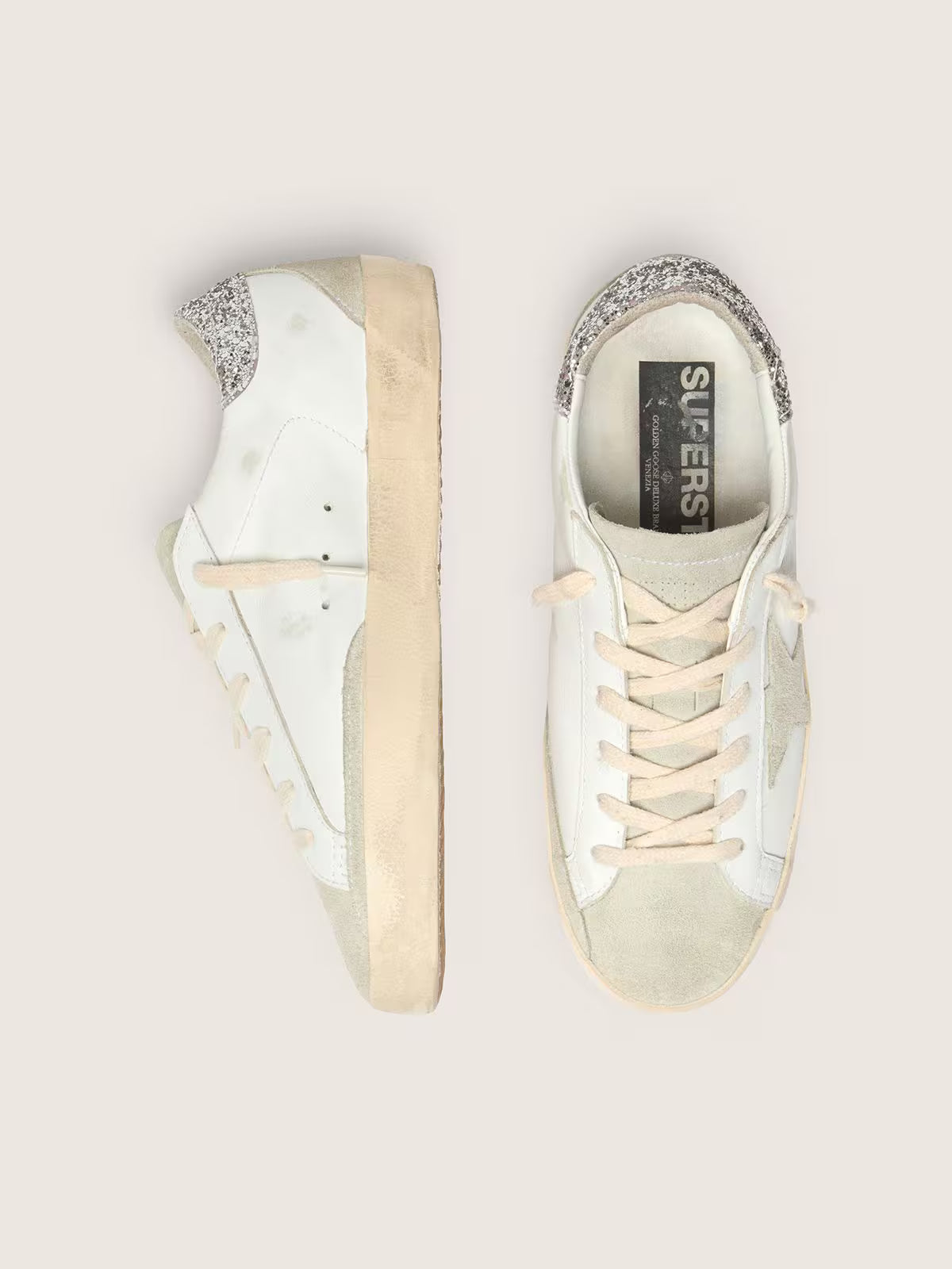 Golden Goose - Super-Star grise et à paillettes argentées